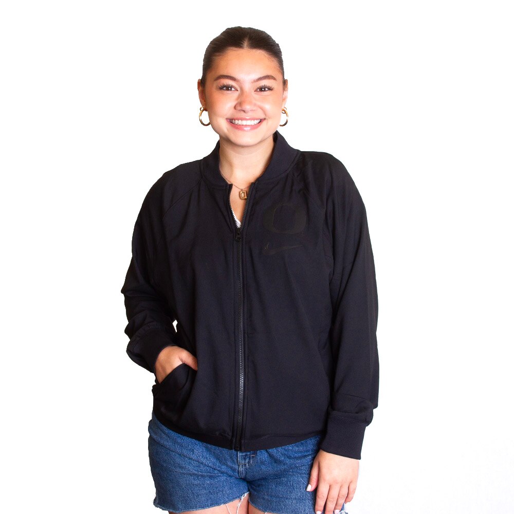 Women's Black Nike O Left Chest Oregon on Back Bomber Jacket